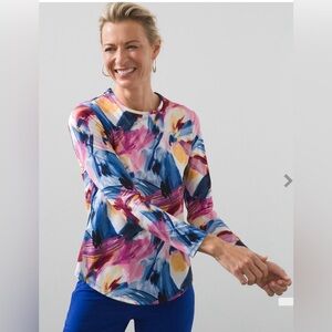 NWT Chico's Rash Guard Swim Top Women's
Colorful Long Sleeve Blouse size small